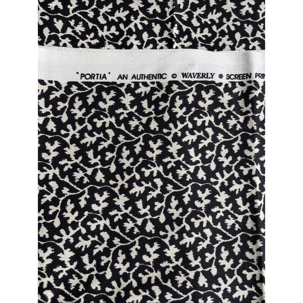 Vintage Waverly Fabric 2.5 Yds "Portia" Cream Black Abstract Leaf Design 56x92 - Picture 1 of 7